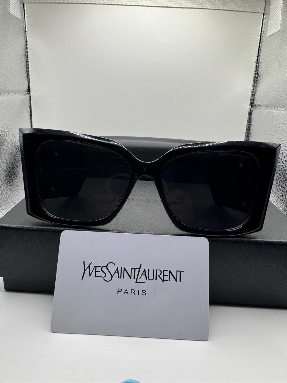 Yves Saint Laurent Women's Black Oversized Square Sunglasses - Glossy Frame